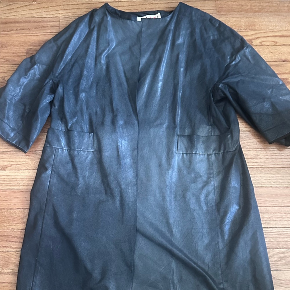 Marni Short Coat Duster Waxed Cotton/Leather Gray size IT 44 Pockets - Picture 2 of 6